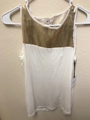 Camiseta sin mangas Jack by BB Dakota informal Fini lentejuelas doradas blanca recortada S nueva con etiquetas Foto 1 de 4