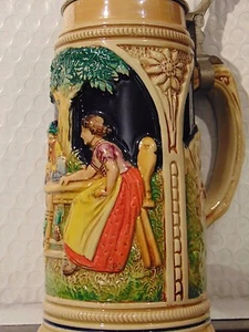German Lidded Beer Stein 9" Tall apx .5 liter - Picture 1 of 4