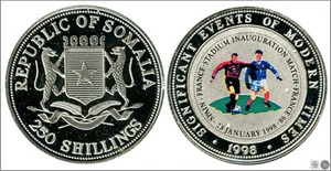 Somalia 250 Shillings 1998 / World France / 24,83 Gr Ag/Colour Proof KM00 - Picture 1 of 1