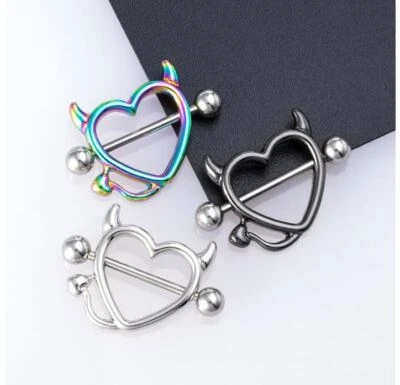 Corazón con Cuernos de Diablo y Cola Acero Inoxidable Pezón Piercing Cuerpo Juego de 2 piezas Foto 1 de 4
