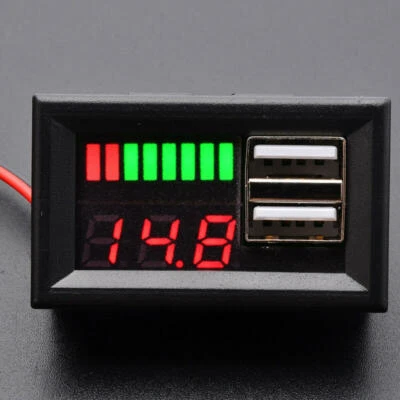 UKFAST_002 Digital Display Dual USB LED 12V Plug Car Voltmeter Battery Voltage Meter Panel
