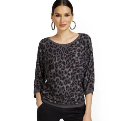 Suéter Dolman Fácil Estampado Animal NY&C Para Mujer Gris Medio/Negro Pullover Top Foto 1 de 4