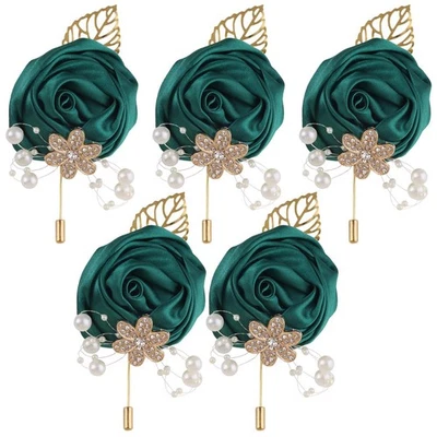 Boutonniere Artificial Mujer Hombre 5 piezas Hoja de Oro Imitación Seda Rosa C... Foto 1 de 4