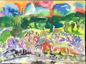 Spring in mountain .Original Watercolor Painting - Picture 1 of 11