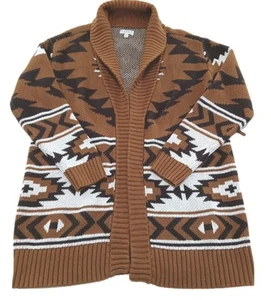 VTG Lucky Brand Aztec Shawl Cardigan Open Sweater Southwestern SMALL (No Belt) - Picture 1 of 6