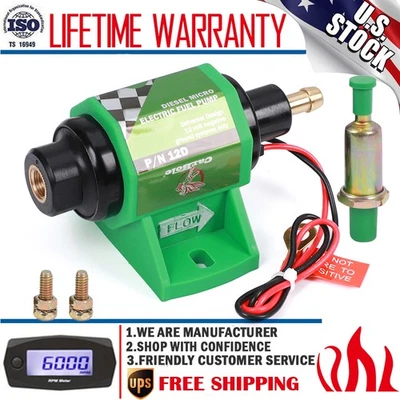 New Micro Electronic Fuel Pump 5/16 inch Inlet Outlet 35 GPH 4-7 PSI Pump 12V US Foto 1 de 4