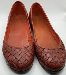 RARE HTF Leather Calzoleria Toscana Women 38 US8 Red Woven Flats Made In Italy - Picture 1 of 6