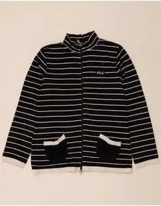FILA Womens Cardigan Sweater UK 18 XL Black Striped Cotton BN10 - Picture 1 of 3