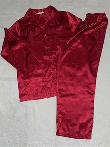 Victoria’s Secret Satin Pyjama Set Damen L 2-teilig rot glänzend Schlaf Lounge Tunika - Bild 1 von 12