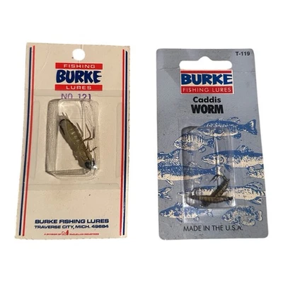 Burke Fishing Lures Lot of 2 • No 121 T-119 Caddis Worm NOS Panfish Lifelike USA - Image 1 of 4
