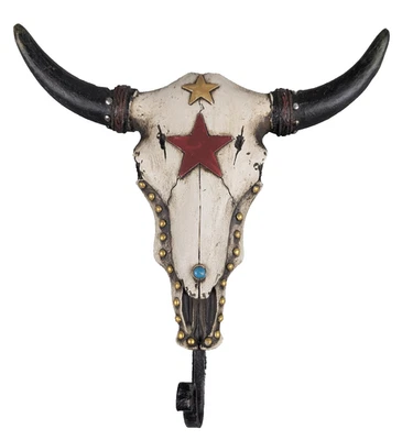 Western Bull Skull Wall Hook – Rustic Southwestern Décor with Stars & Turquoise - Image 1 of 4