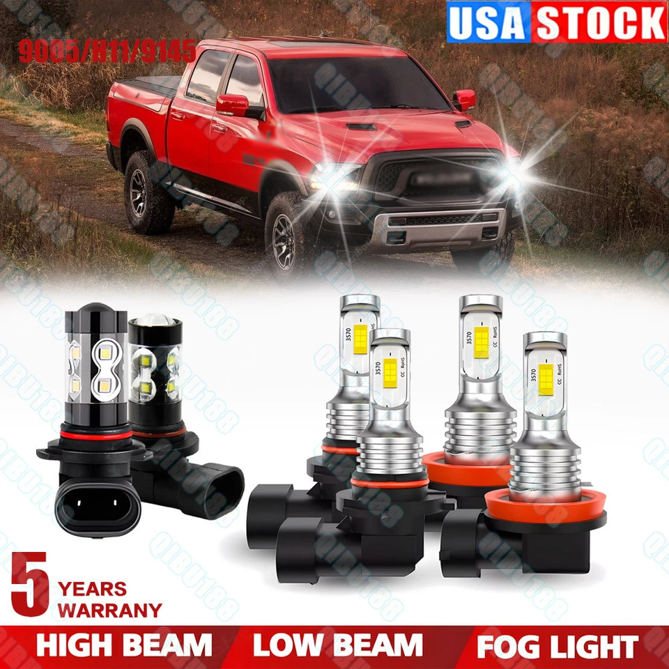 For Dodge RAM 1500 2500 3500 4500 2013 2014 2015 LED Headlight & Fog Light Bulbs - Image 1 of 4