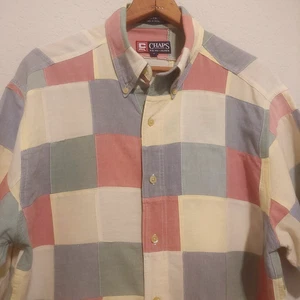 VTG Y2K Chaps Ralph Lauren Shirt Patchwork Preppy Beach Cotton Men's M - Picture 1 of 10