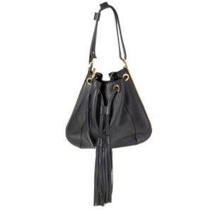 61203 auth MARNI black leather SMALL DRAWSTRING TASSEL BUCKET Shoulder Bag - Picture 1 of 7