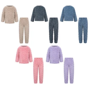 Kids Girls Set Nightwear Outfits Boys Pajamas Warm Winter Homewear Round Neck - Picture 1 of 56