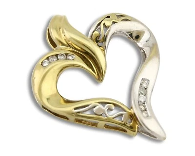 Women Natural Diamond Heart 10k Solid White & Yellow Gold Pendant - Image 1 of 4