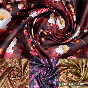 Printed silky liquid Satin Fabric Dress Craft Deco Satin Fabric 44''Wide - Picture 1 of 15