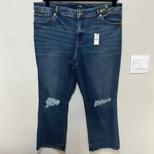 Express Women's 90s Ankle Boot Cut Jeans Blue Distressed Denim Mid Rise 16 Long - Picture 1 of 13