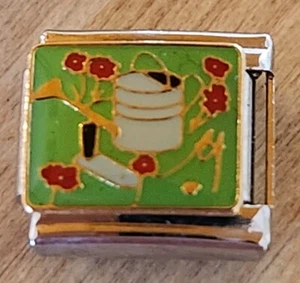 Gardening Watering Can Green Thumb Italian Charm 9mm Bracelet Link Garden Red  - Picture 1 of 3
