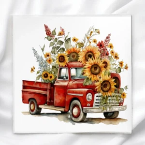 Red Truck with Sunflowers Fabric Panel for Quilting Sewing Crafting Quilt Block - Picture 1 of 2