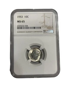 1953 Roosevelt SILVER Dime 10c NGC MS65 BLAZER UNC BU MS - Picture 1 of 2