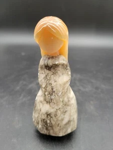 Vintage Carved Stone Fetish (Granite? Marble?) Woman Girl Grey And Orange - Picture 1 of 5