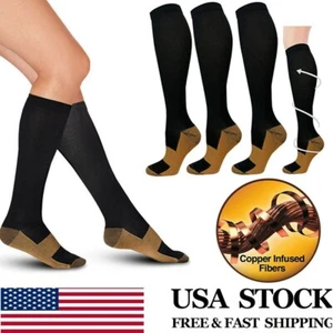 3 Pairs Copper Compression Socks 20-30mmHg Graduated Support Mens Women S-XXL - Picture 1 of 16
