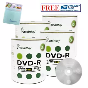 400 Smartbuy DVD-R 16X 4,7 GB logotipo superior disco multimedia en blanco + tela de microfibra GRATUITA - Imagen 1 de 4