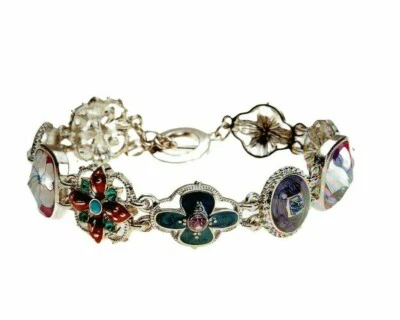 Napier 7" Bracelet Flowers Rhinestones Multi-Colored Crystal Silver Tone NEW NIB - Image 1 of 4