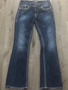 Jeans Plateados 28 SUKI EXCEPT Puntada Gruesa Solapa Bolsillo Bootcut Envejecido - Imagen 1 de 14