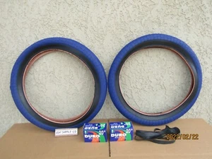 [2] 20'' X 2.40 BLUE & BLACK BICYCLE TIRES, TUBES & LINERS FOR BMX, GT, DINO,  - Picture 1 of 5