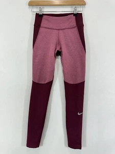 Nike Dri-Fit Tights Women XS Salmon/Maroon Drawcord Zipped Pocket Gym Run Train - Picture 1 of 11