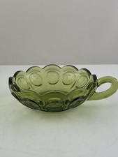 Fostoria Green Glass Handled Nappy Dish Bowl Coin Eagle Torch Vintage