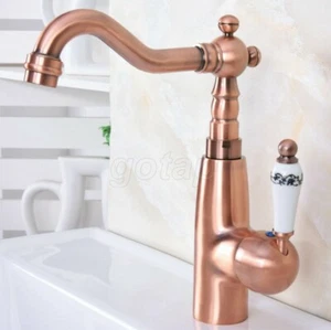 Red Copper Bathroom Basin Sink Faucet Single Hole Hot & Cold Water Mixer Tap - Picture 1 of 8