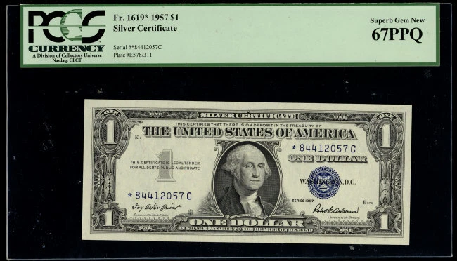 MALACK $1.00 1957 Fr 1619 PCGS 67 PPQ Star note. Exc..MORE.. pm0007 - Image 1 of 1