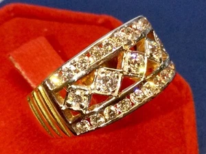 18K Gold Diamonds Ring Handmade Vintage Fine Gold Diamond Ring for Man Women 7US - Picture 1 of 15