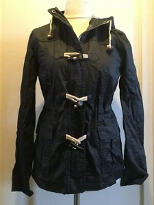 Papaya Womens Long Sleeve Waxed Cotton Rain Zip Duffle Jacket Size 10 Uk Navy - Picture 1 of 5