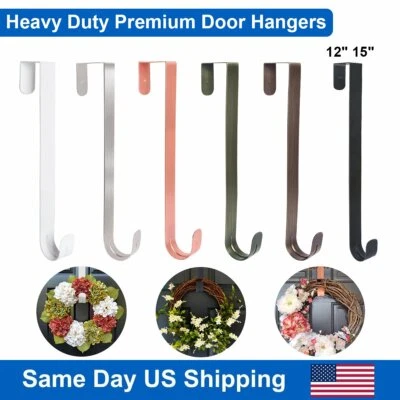 TQS 12" 15" Long Over The Door Hanger Front Door Christmas Wreath Metal Hook Home US