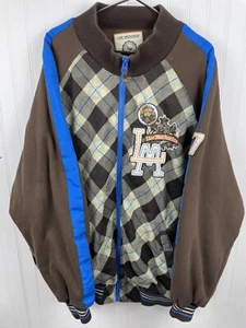 Chaqueta de bombardero Live Mechanics para hombre talla 3XL marrón a cuadros cremallera completa bordada - Imagen 1 de 11
