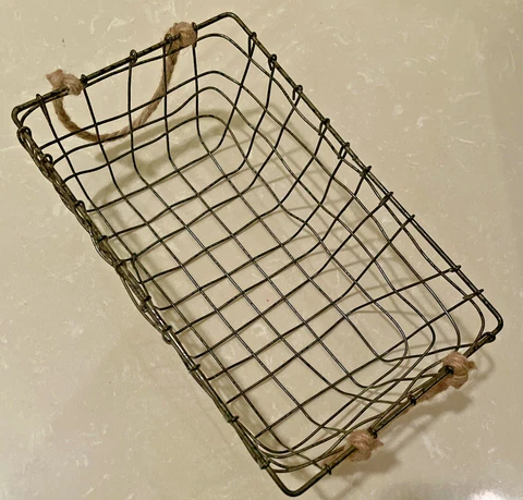 Metal Wire Rectangle Bread Fruit Rustic Basket, Rope Handles 11" x 6.5" x 4" Cover