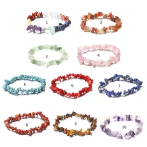Natural Stone Bracelet Beads Chip Jewelry Amethyst Aquamarine Wristband Bangles - Picture 1 of 16