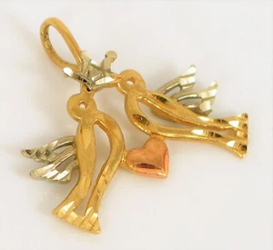 VINTAGE DESIGNER SIGNED MA MICHAEL ANTHONY 14K YELLOW GOLD DOVES HEART PENDANT - Picture 1 of 3
