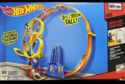 Hot Wheels Super Loop Chase Race Track Set Motorized Chasing & Crashing Action - Image 1 of 4