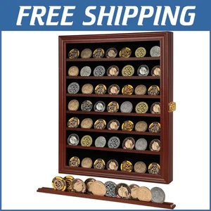 Wall-Mountable Mahogany Display Case for Coins and Medals - Secure & Stylish - Picture 1 of 8