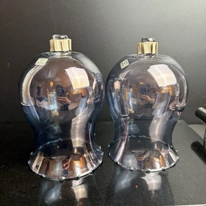 Sconces Grey Blue Opalescent Large  Made In Mexico 6” Tall Glass Candle Holders - Picture 1 of 9