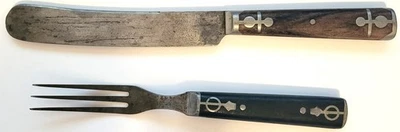 Старинный нож и вилка гражданской войны индейских войн не подобранные изящные деревянные ручки - Изображение 1 из 2