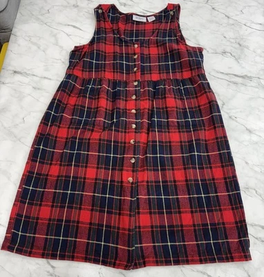 Vintage Red Plaid Dress Jumper XL Holiday Christmas 90s Cotton Extra Large - Image 1 of 4