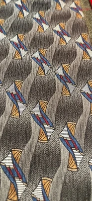 NEW MEETING STREET 100% WOVEN SILK GRAY RED BLUE SILVER & GOLD MENS NECKTIE - Image 1 of 4