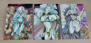 1997 Chaos! LADY DEATH All Chromium Mega Fractal 4" x 6" ... 3 Chase Card Lot - Picture 1 of 2
