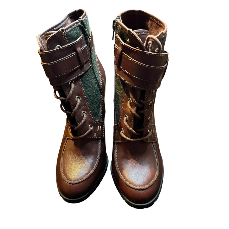 Antonio Melani Boots Womens Size 6.5M Leather Fabric Lace Up Heeled Zip Buckle - Image 1 of 4